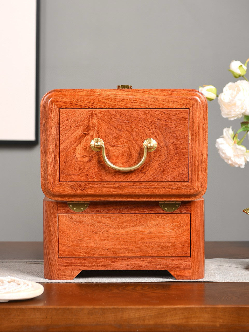 Burmese Padauk Portable Mirror Box · Solid Wood · All-Board Construction