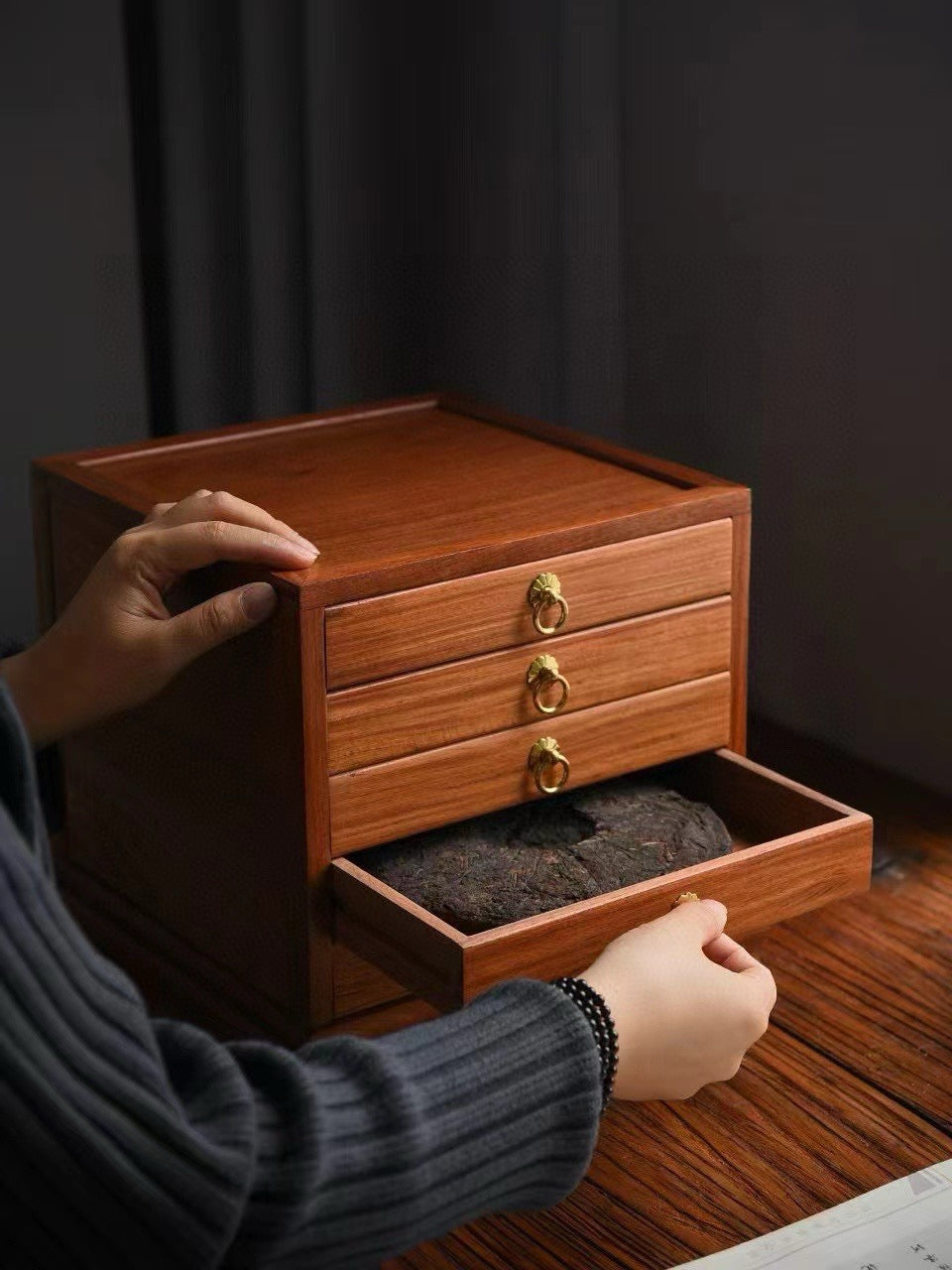 Burmese Padauk 5-Drawer Mini Cabinet – Elegant Desktop Organizer