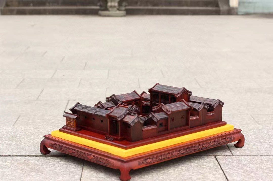 Beijing Siheyuan Model – Burmese Rosewood Handcrafted with Glass Display Case
