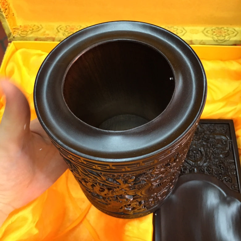 Four Treasures of the Study | African Ebony Large & Thick Inkstone, Brush Holder & Paperweight Set