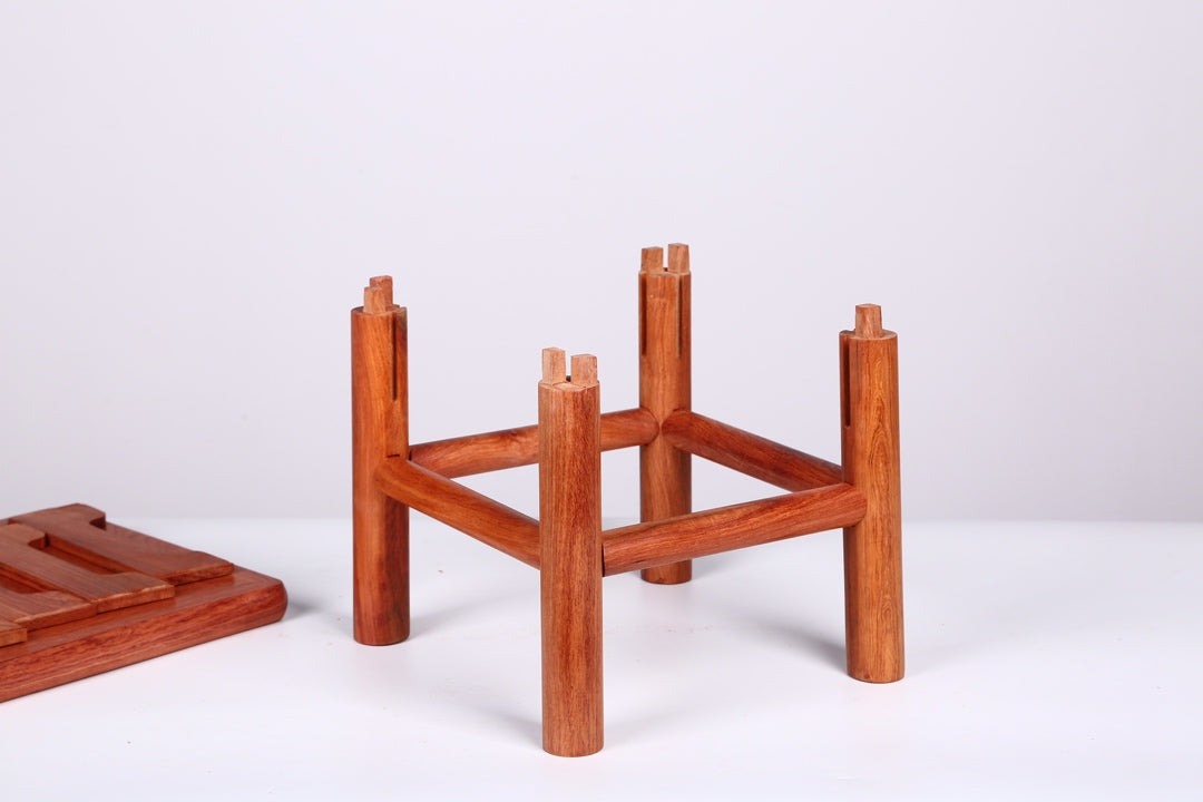 Burmese Padauk Fortune Stool – Detachable Square Stool with Mortise & Tenon Joinery