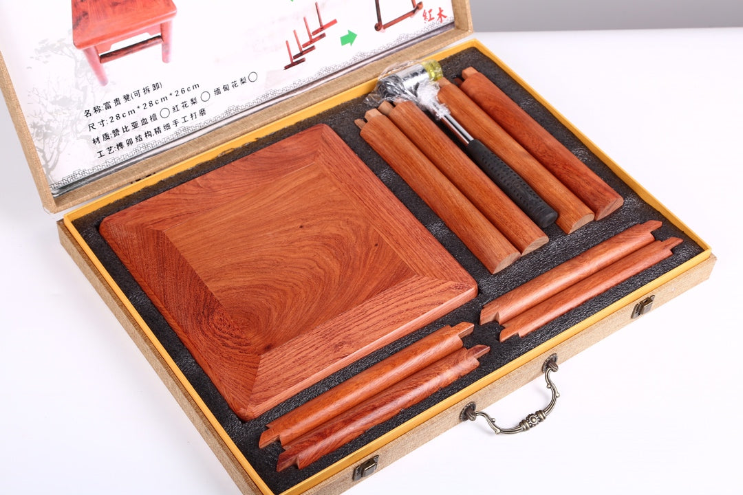 Burmese Padauk Fortune Stool – Detachable Square Stool with Mortise & Tenon Joinery
