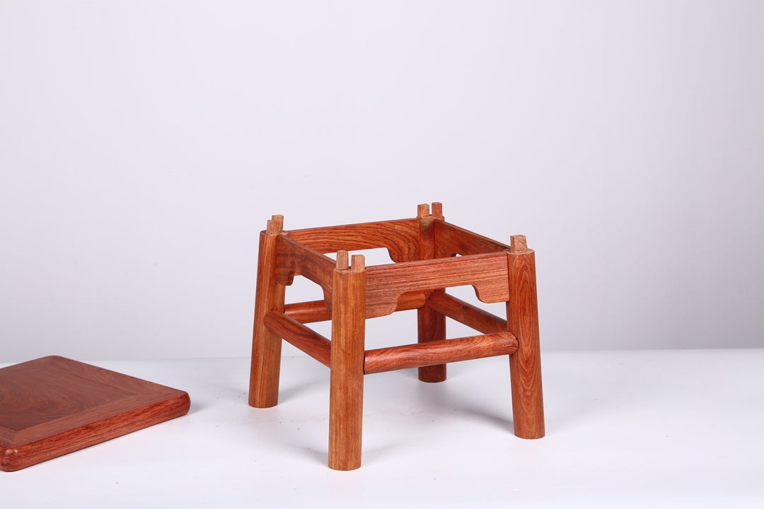 Burmese Padauk Fortune Stool – Detachable Square Stool with Mortise & Tenon Joinery