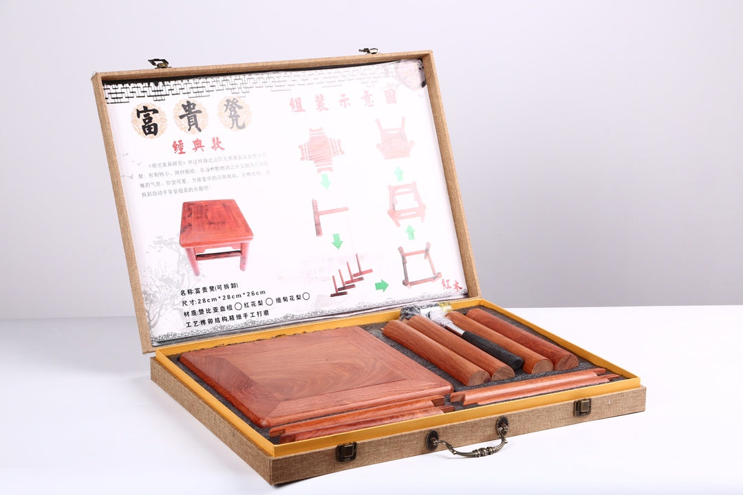 Burmese Padauk Fortune Stool – Detachable Square Stool with Mortise & Tenon Joinery
