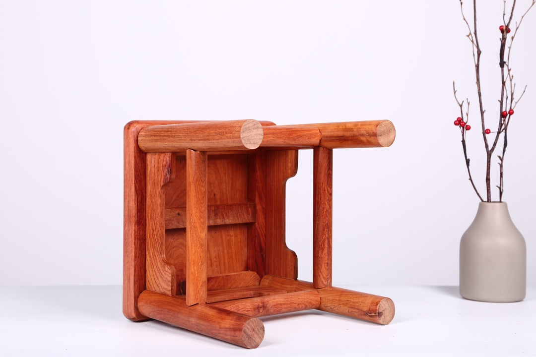 Burmese Padauk Fortune Stool – Detachable Square Stool with Mortise & Tenon Joinery