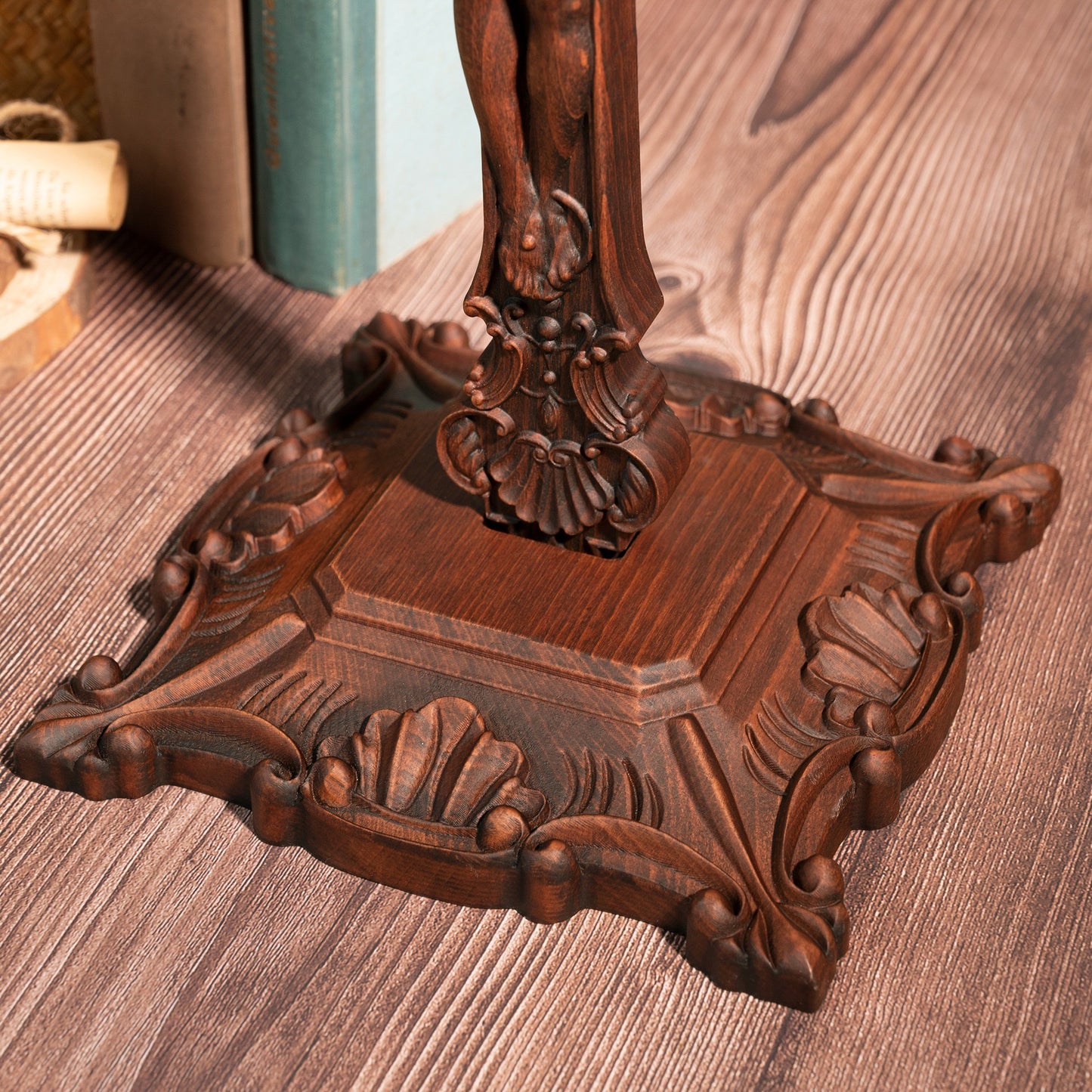 Solid Beech Wood Crucifix with Saint Benedict Medal – Religious Home Decoration