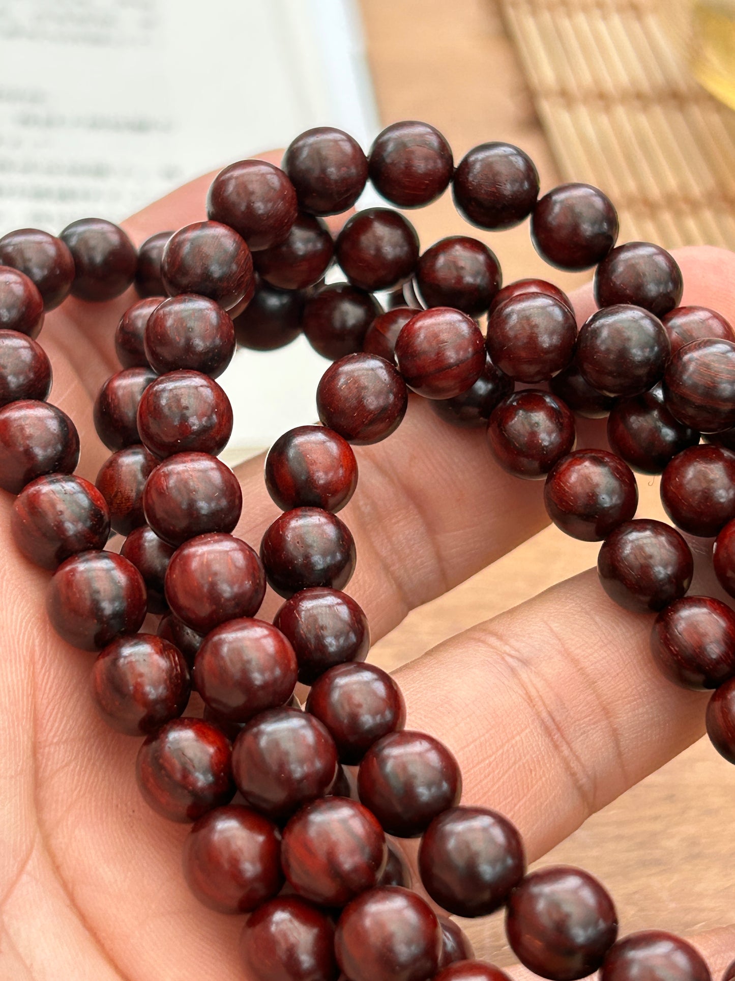 Indian Small-Leaf Red Sandalwood Prayer Beads – 108 Mala Beads – 0.6cm / 0.8cm – Handcrafted