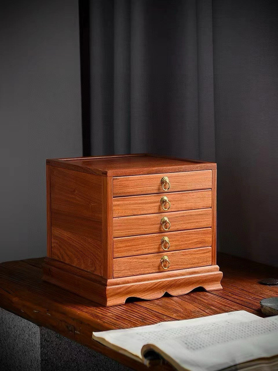 Burmese Padauk 5-Drawer Mini Cabinet – Elegant Desktop Organizer