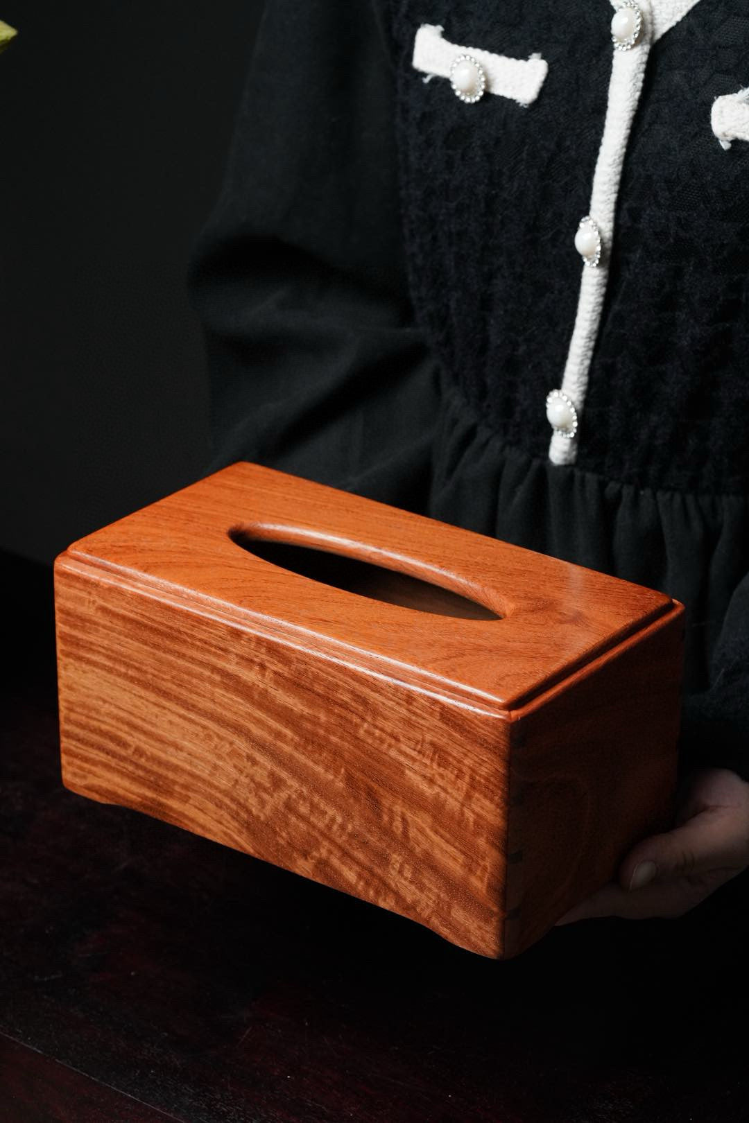 Burmese Padauk Solid Wood Tissue Box – Large