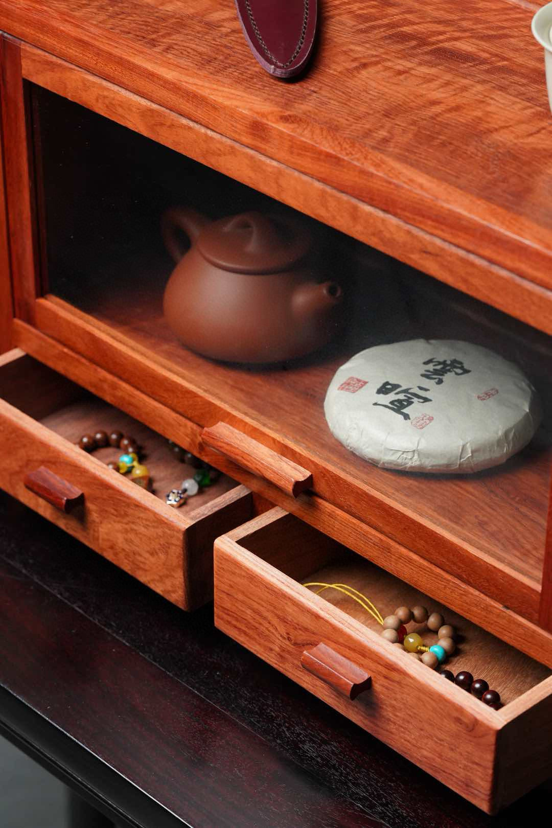 Solid Burmese Rosewood Organizer Rack with Glass Shelf