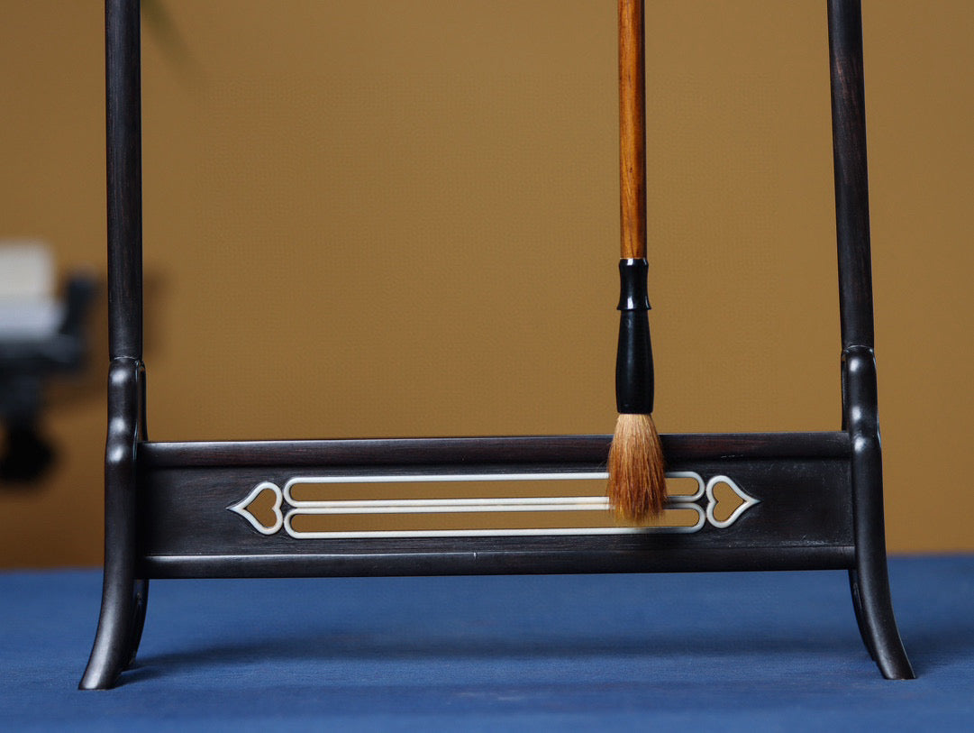 Zitan 12-Hook Brush Stand – Elegant Curved Design, Handcrafted from Solid Wood