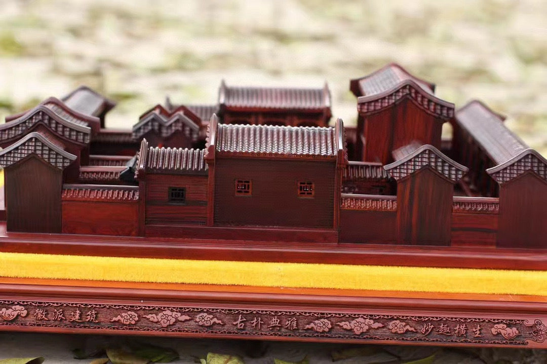Beijing Siheyuan Model – Burmese Rosewood Handcrafted with Glass Display Case