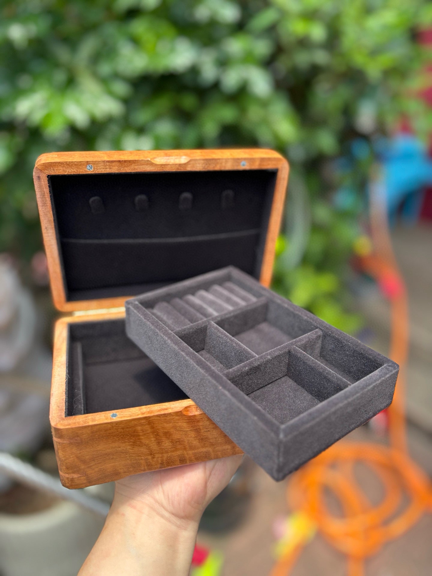 Mini Double-Layer Jewelry Box – Burmese Padauk Wood, Mortise and Tenon Joint