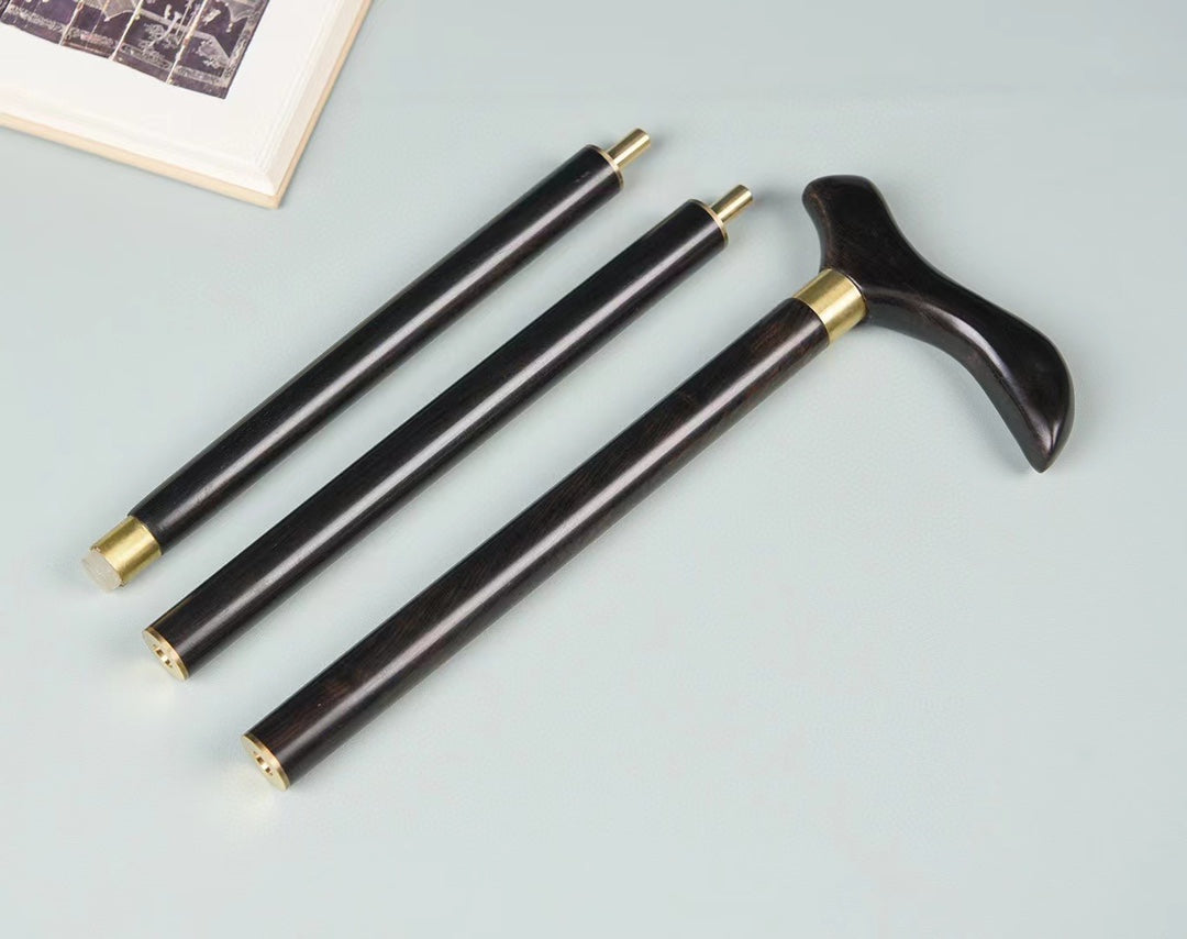 3-Section Detachable Ebony Walking Cane – Solid Brass Connectors – Portable & Durable (88cm)