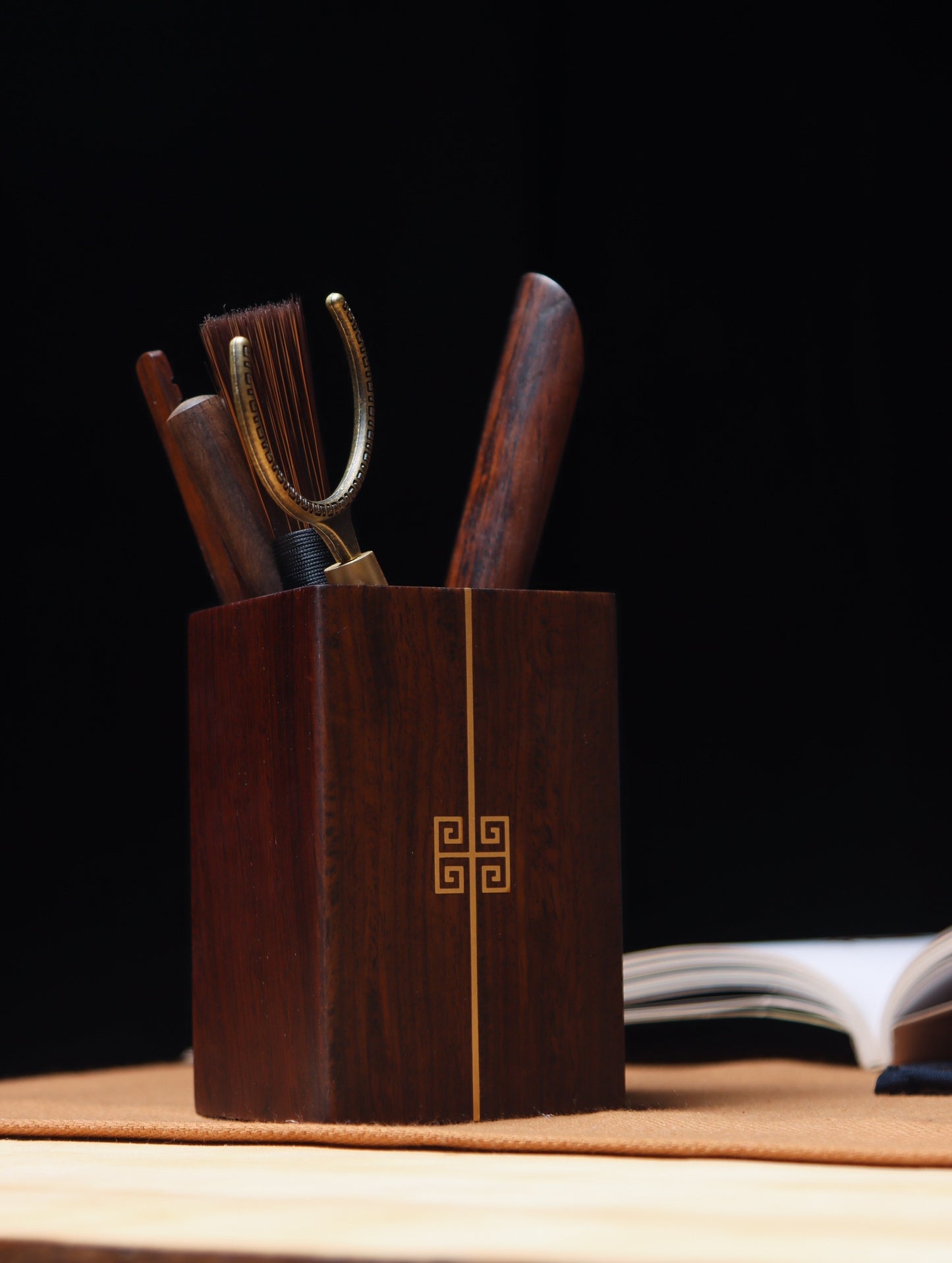 Tea Ceremony Six Gentlemen | African Ebony and Copper Inlay Tea Set