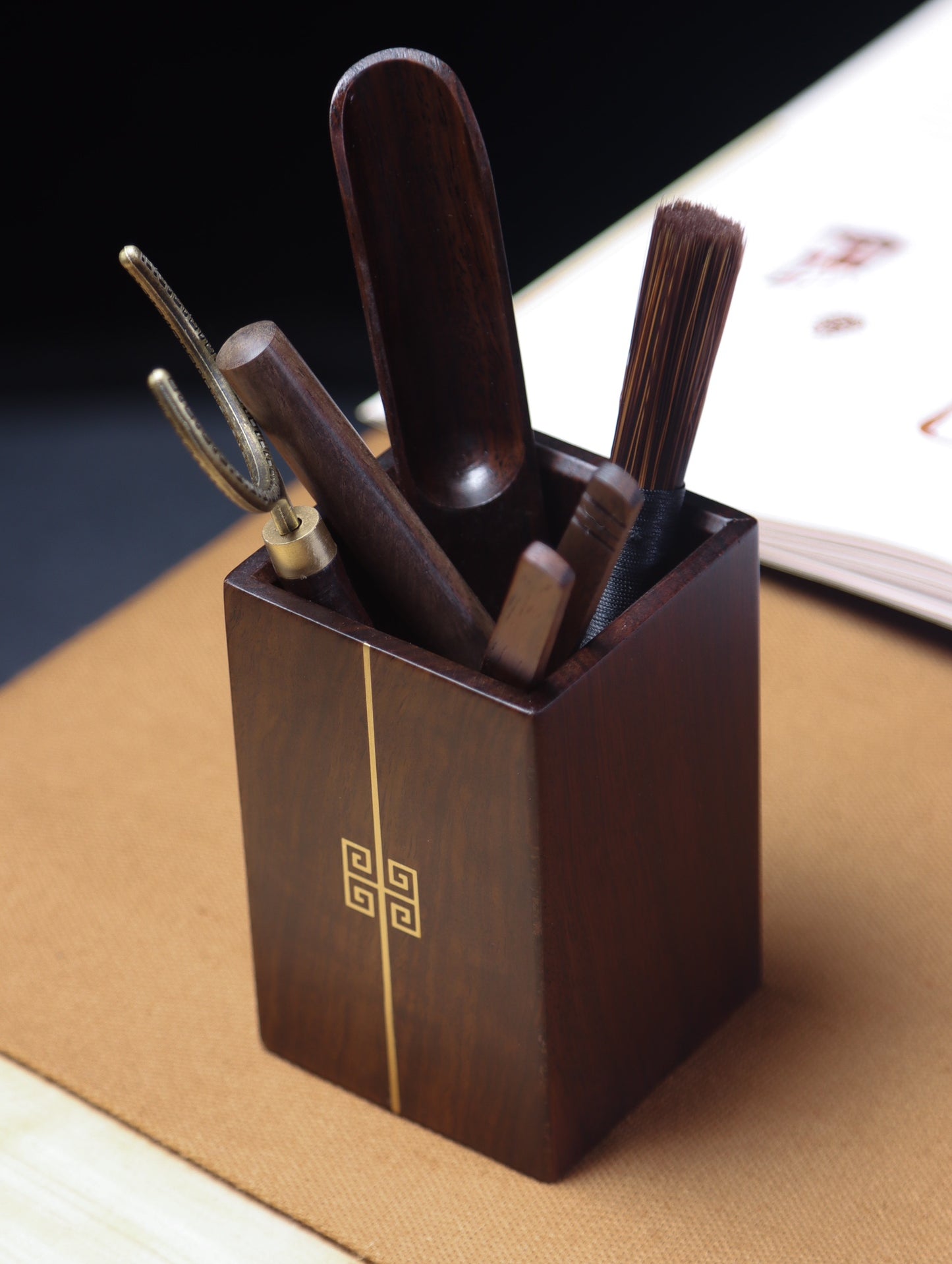 Tea Ceremony Six Gentlemen | African Ebony and Copper Inlay Tea Set