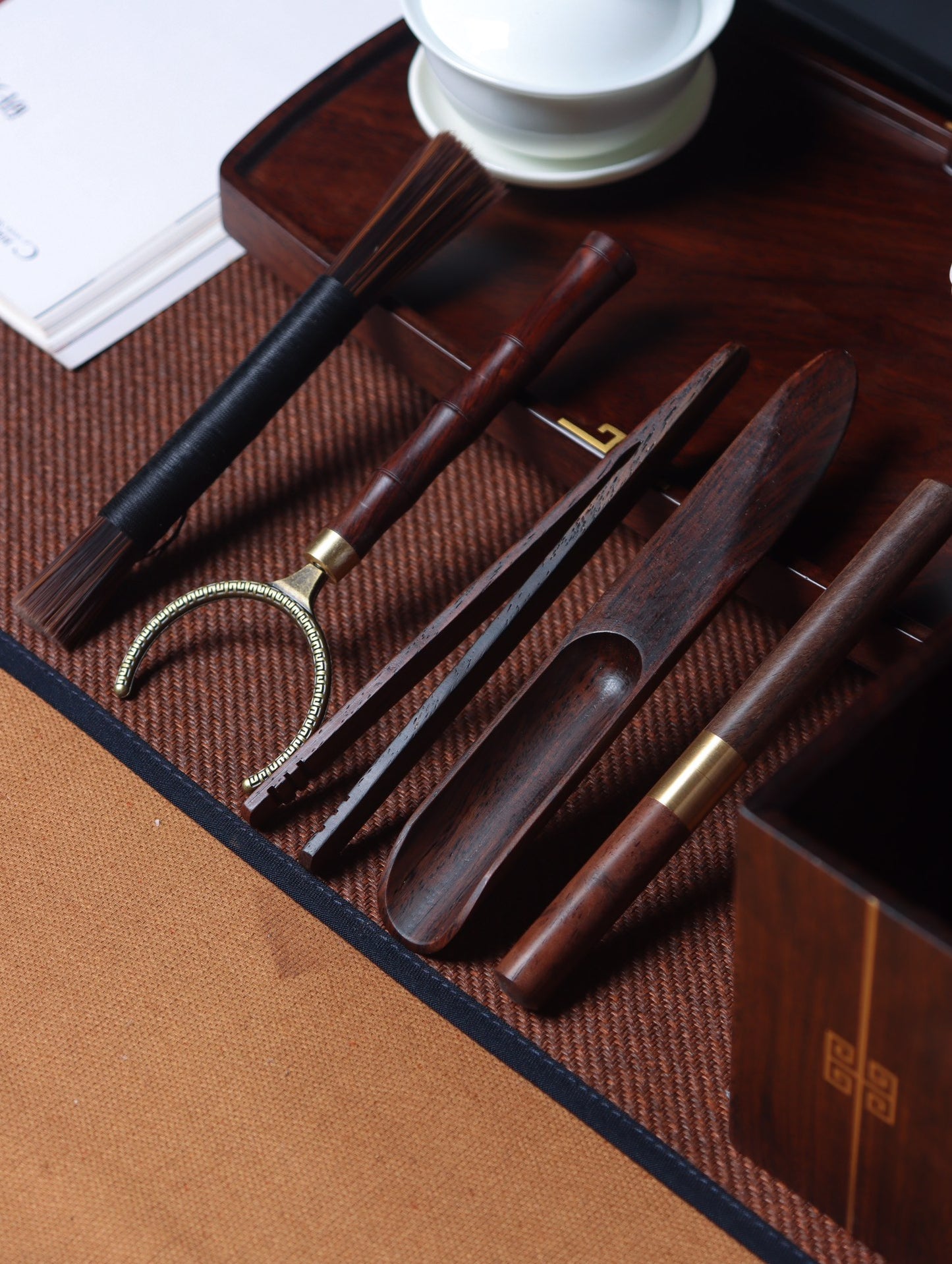 Tea Ceremony Six Gentlemen | African Ebony and Copper Inlay Tea Set