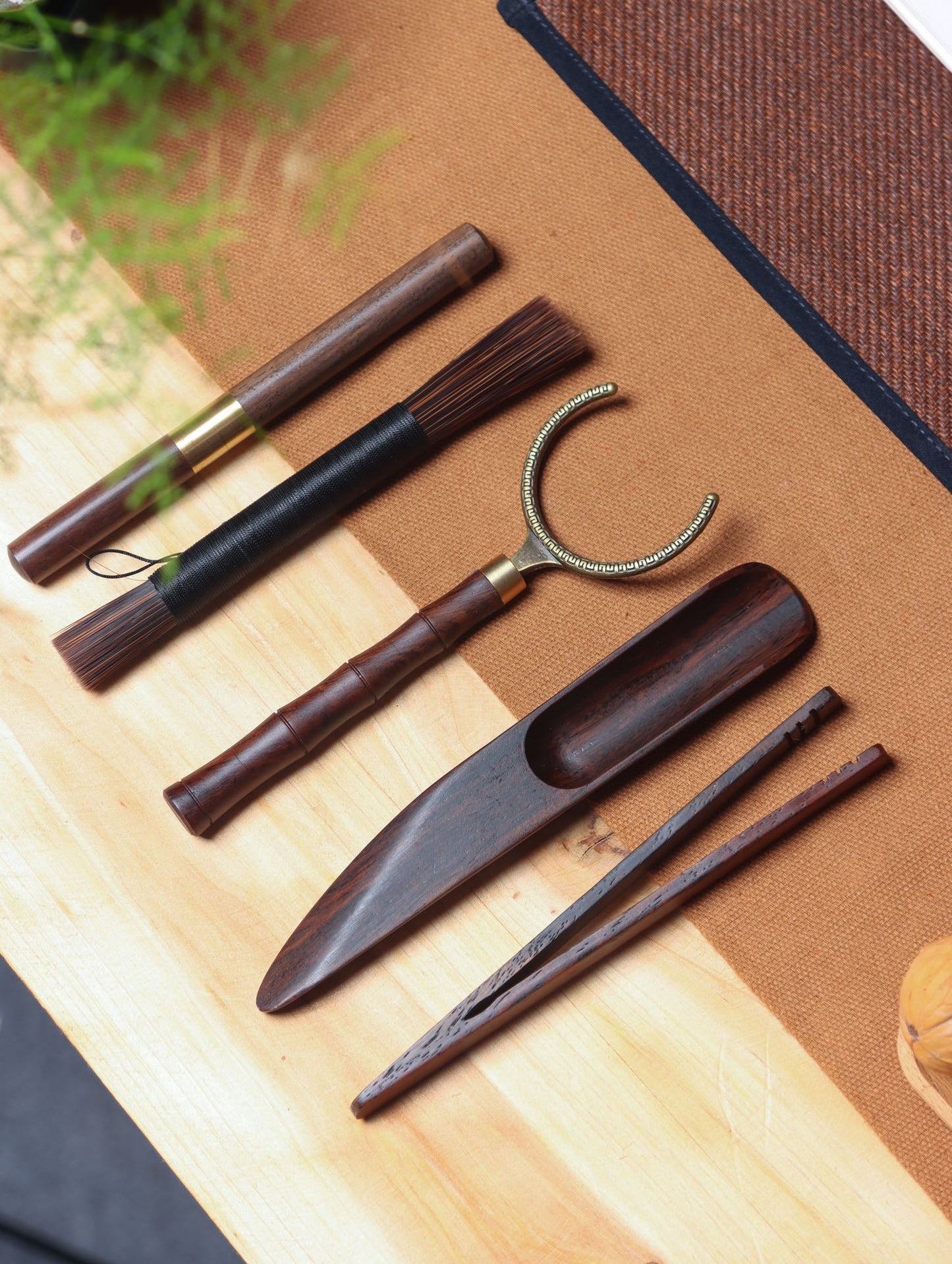 Tea Ceremony Six Gentlemen | African Ebony and Copper Inlay Tea Set
