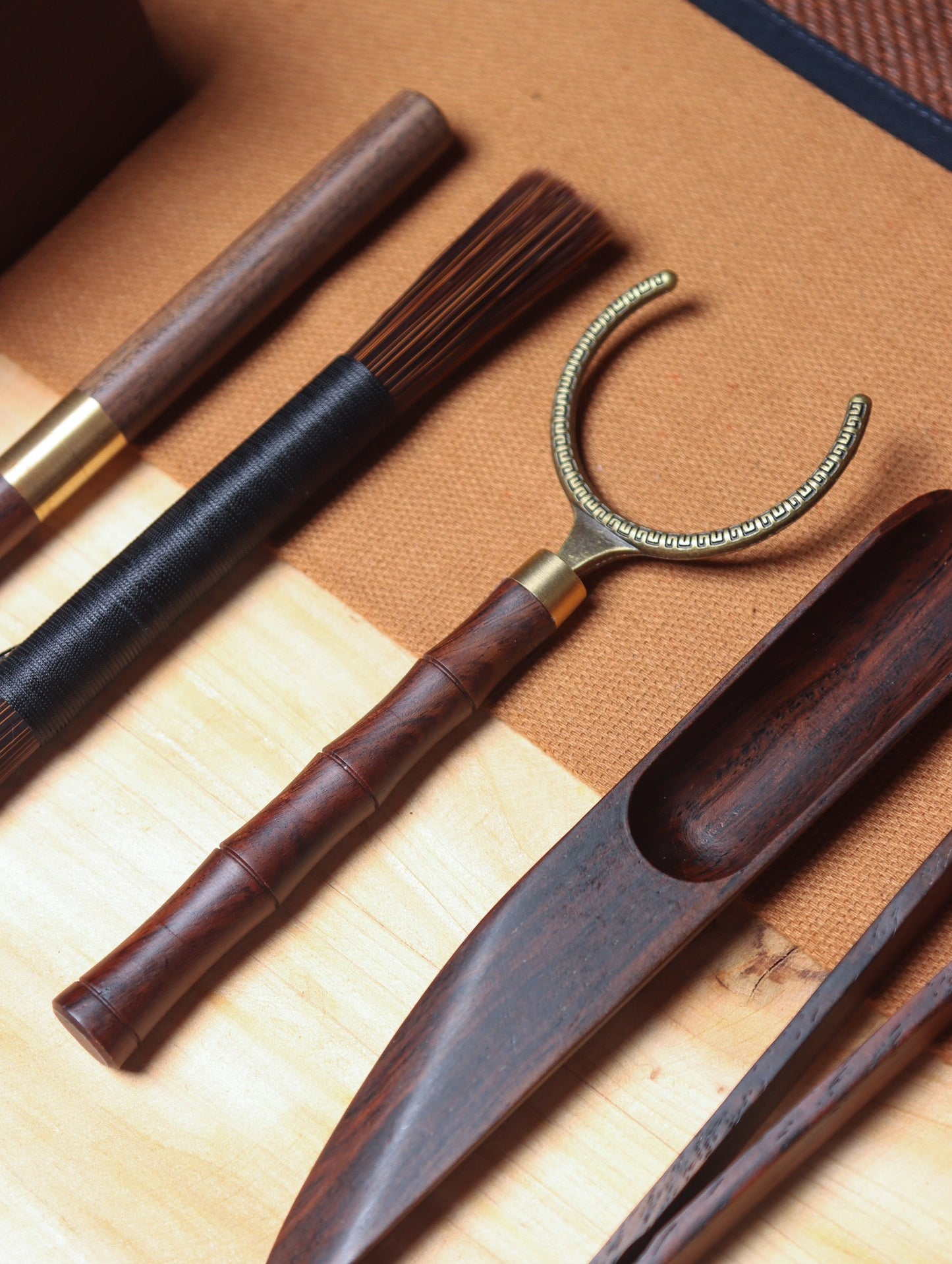 Tea Ceremony Six Gentlemen | African Ebony and Copper Inlay Tea Set