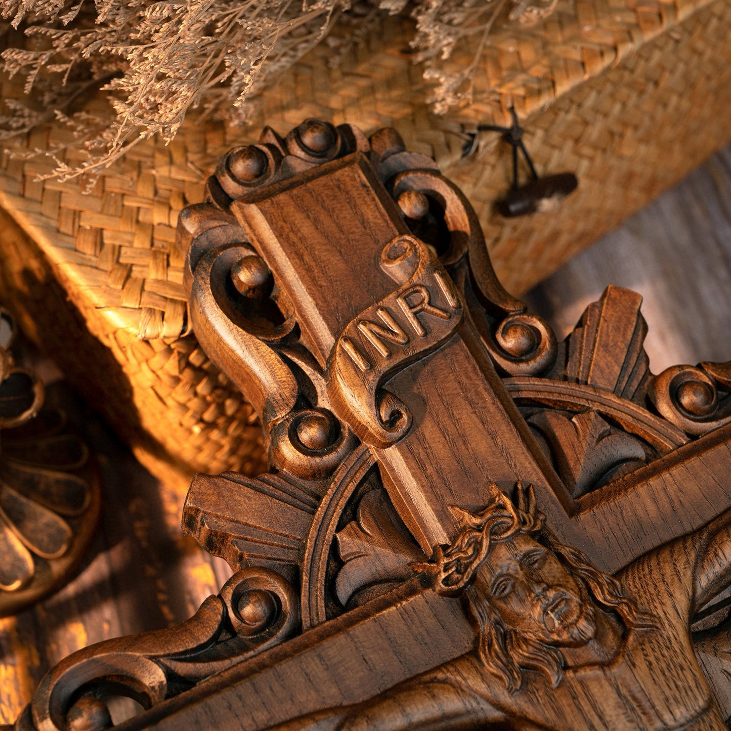 Wood Carved Crucifix – Jesus on the Cross (Beechwood)
