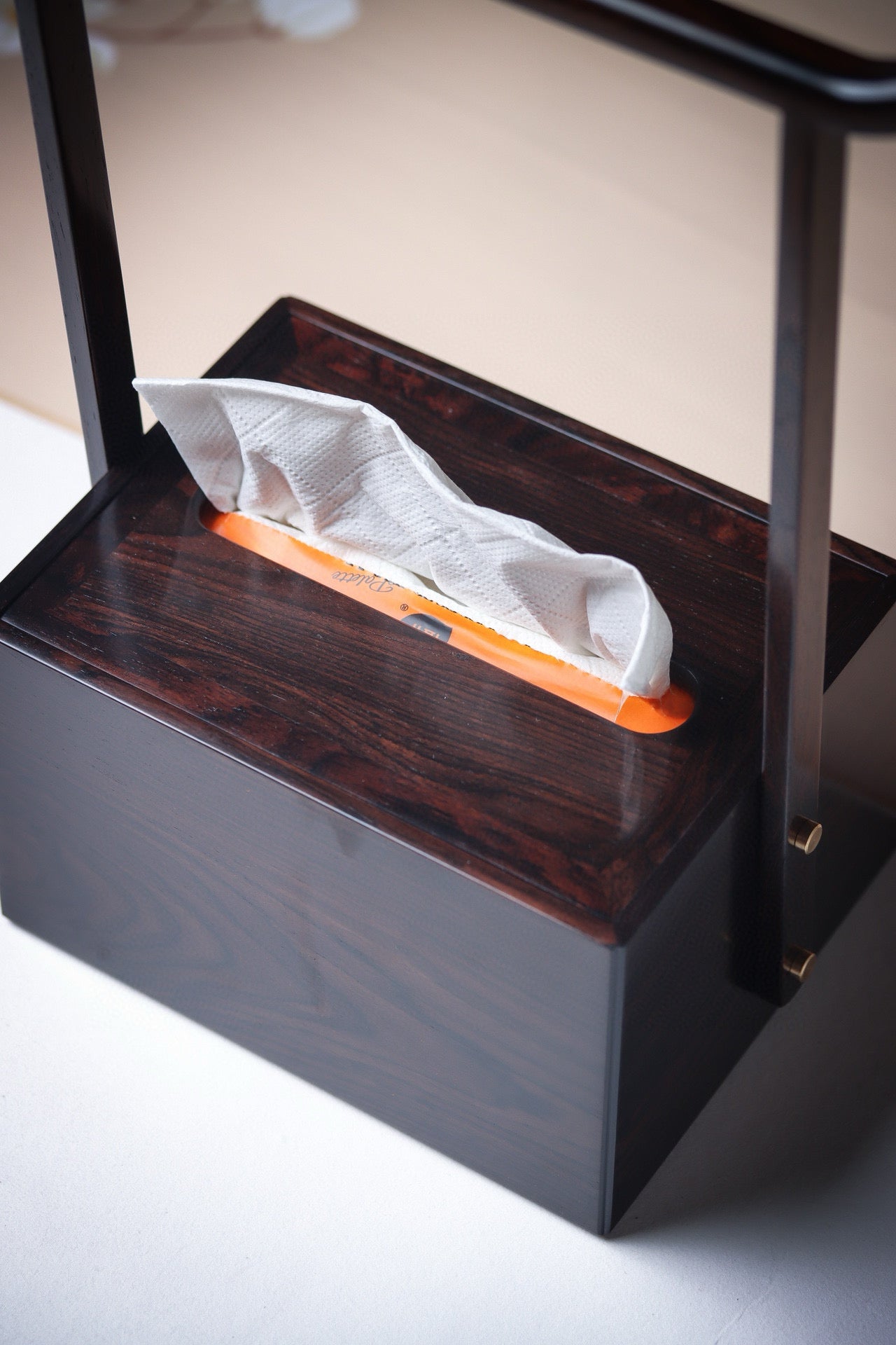 Zitan Tissue Box with Handle – Ming Style Design, Mother-of-Pearl Inlay or Plain Finish