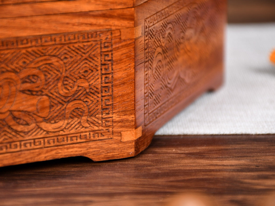 Burmese Padauk Carved Octagonal Fruit Tray – Mortise & Tenon Craftsmanship, Finely Detailed