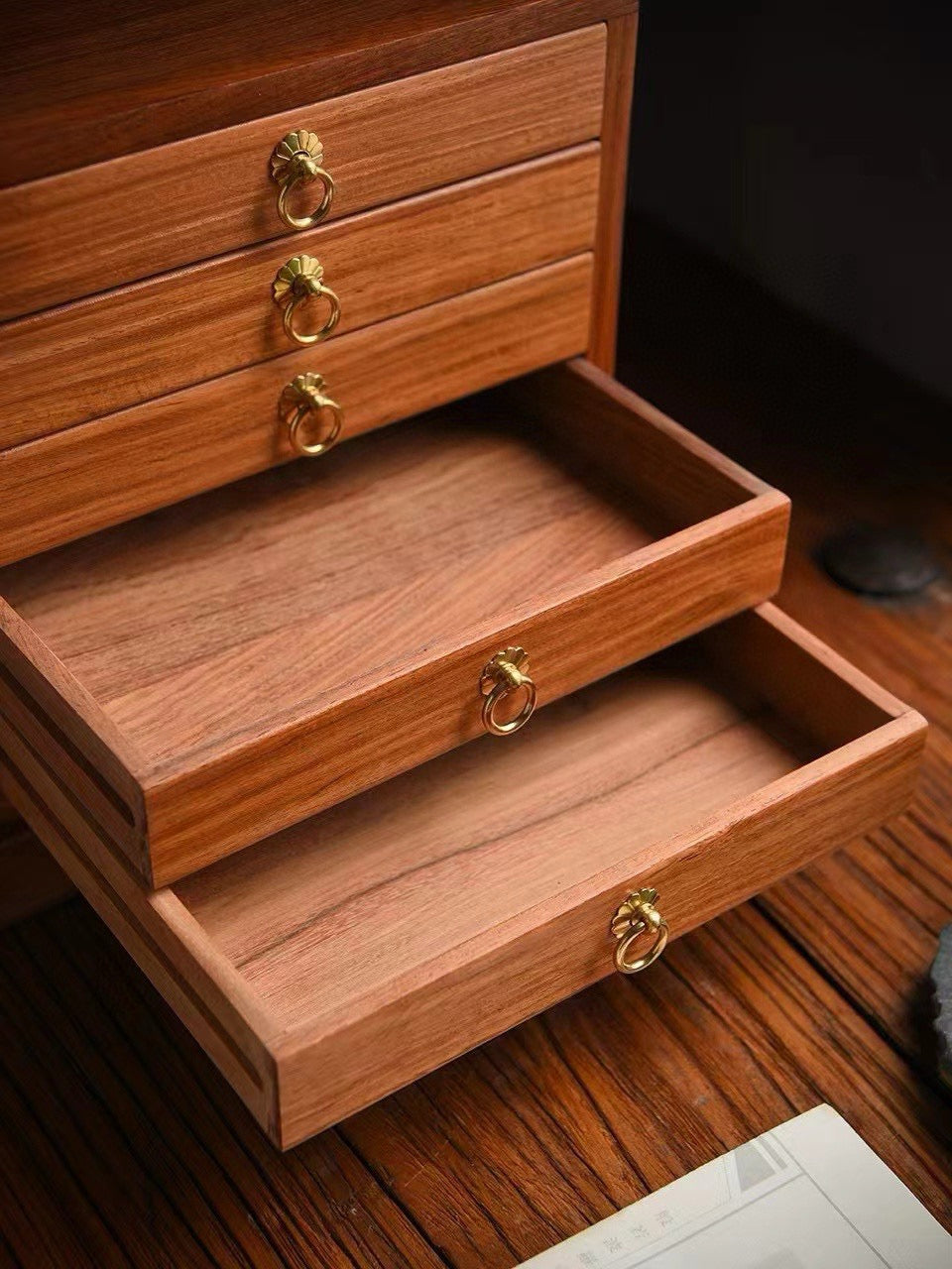 Burmese Padauk 5-Drawer Mini Cabinet – Elegant Desktop Organizer