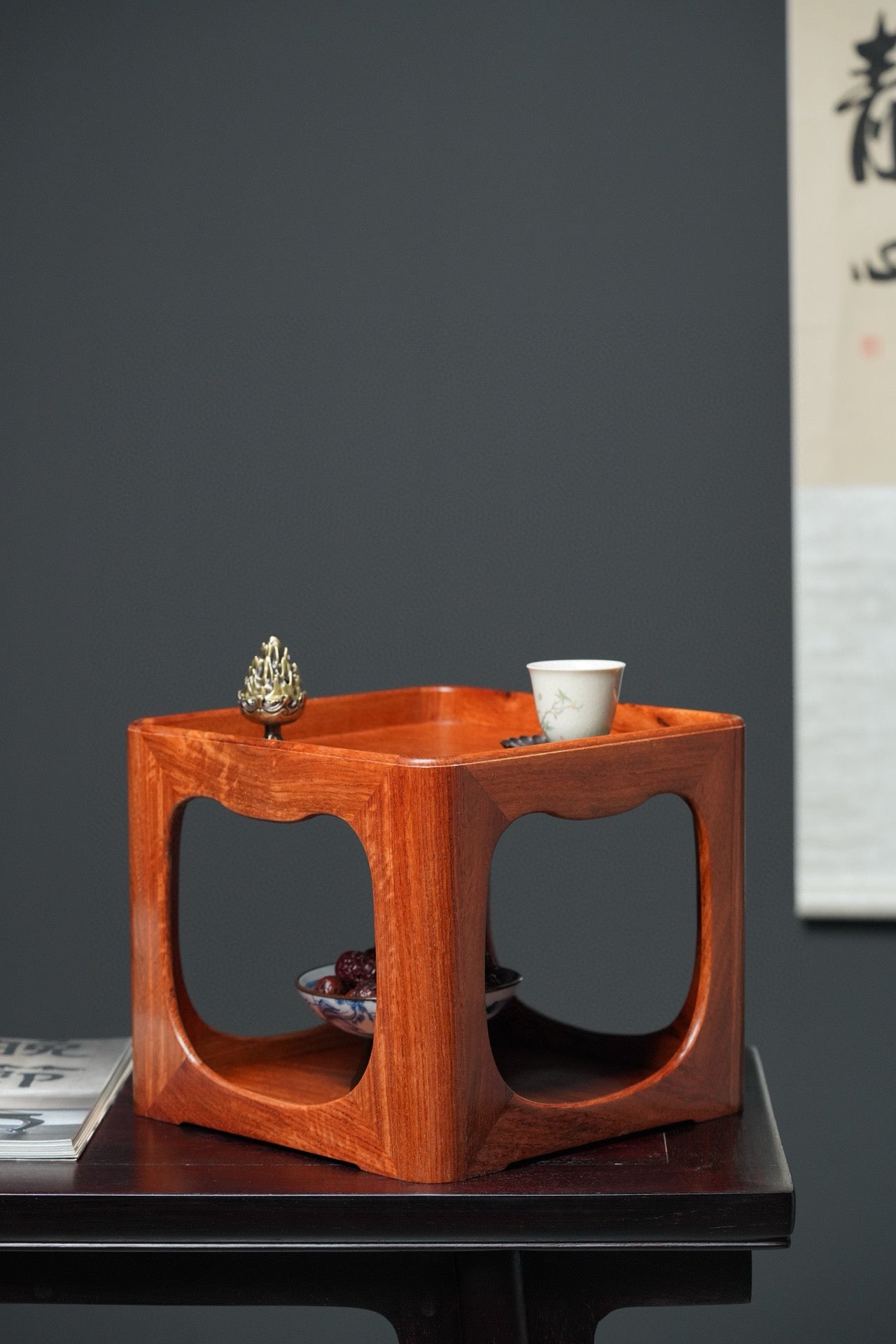 Solid Rosewood Incense Stand | Single-Board | Mortise & Tenon | Curved Design