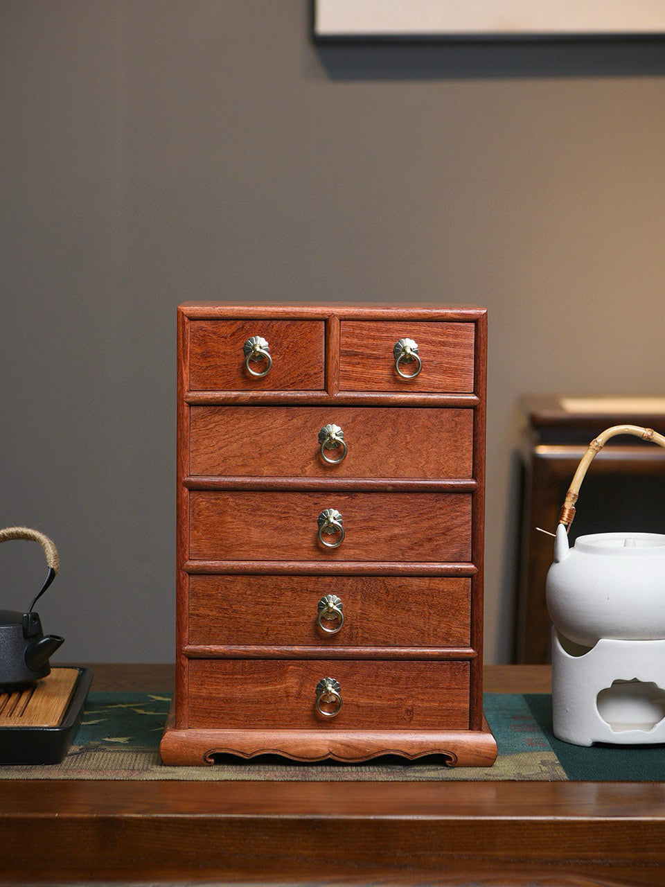 Burmese Padauk 6-Drawer Chest – Solid Single-Slab, Handcrafted Storage Cabinet