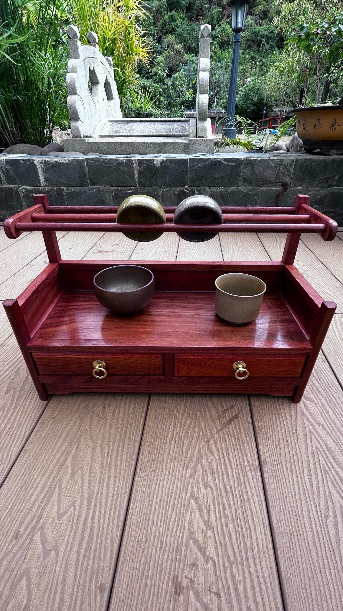 New Burmese Padauk Tea Side Cabinet – Solid Single-Slab Wood, Gift-Ready