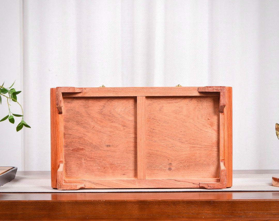 Burmese Padauk Tea Side Cabinet – Rounded Corners, Dual Drawers, Mortise & Tenon, Hollowed Back