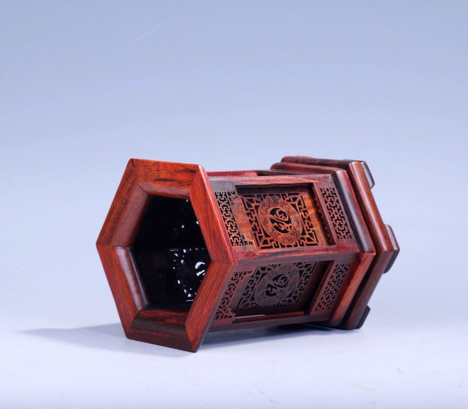 Hexagonal Rosewood Pen Holder | Fu Carving | Handmade