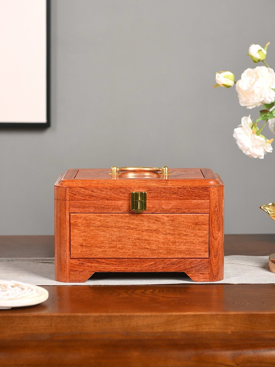 Burmese Padauk Portable Mirror Box · Solid Wood · All-Board Construction