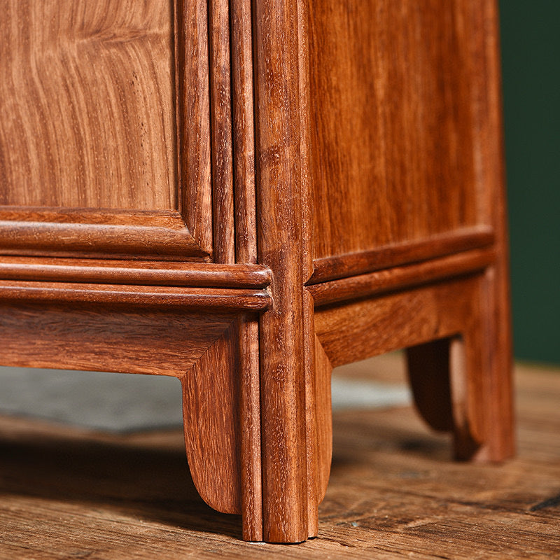Burmese Padauk Ming-Style Cabinet – Hand-Carved Doors – Rounded Corners – 40×22×58cm – Solid Wood