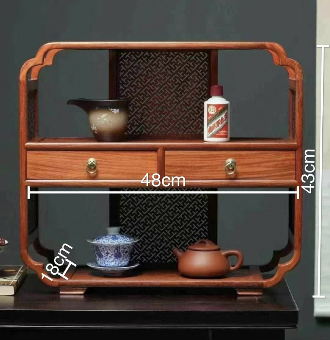 Burmese Padauk Tea Side Cabinet with Carved Acanthus Corners – Hollowed Design & Refined Craft