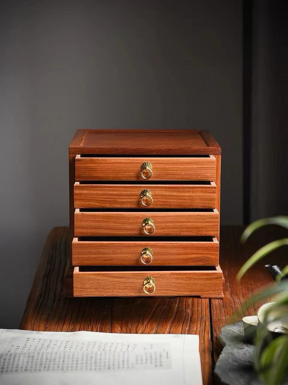 Burmese Padauk 5-Drawer Mini Cabinet – Elegant Desktop Organizer