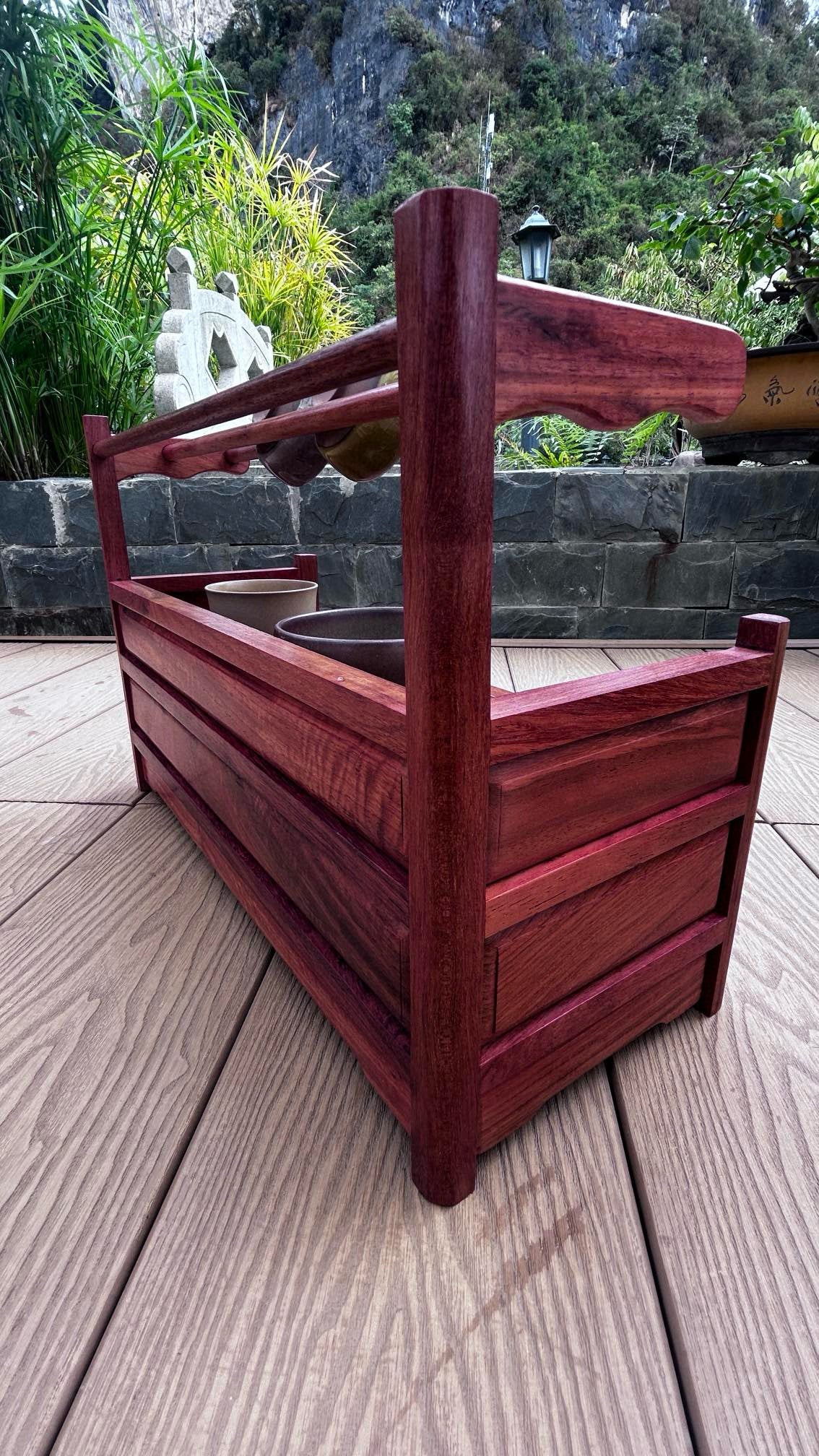 New Burmese Padauk Tea Side Cabinet – Solid Single-Slab Wood, Gift-Ready