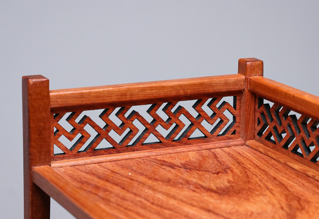Two-Tier Solid Wood Storage Rack – Burmese Padauk – Mortise & Tenon Joinery (40×19×27cm)