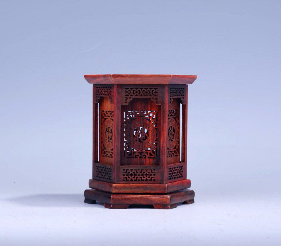 Hexagonal Rosewood Pen Holder | Fu Carving | Handmade