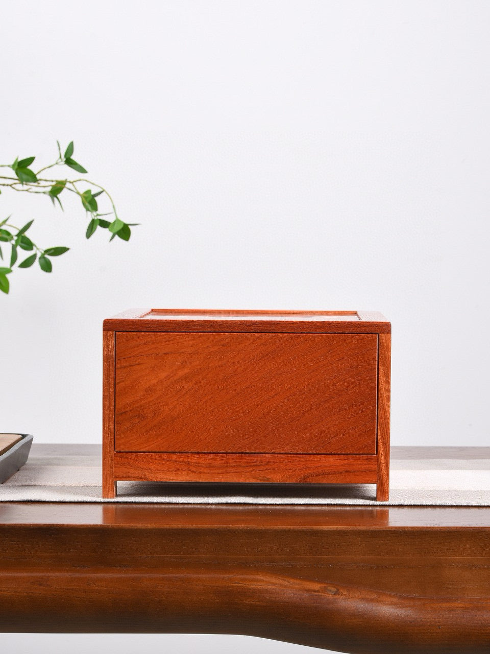 Drawer Tea Box – Burmese Padauk | 3-Drawer Organizer for Tea & Storage | Mortise Tenon Craft | Moisture-Resistant Solid Wood Box