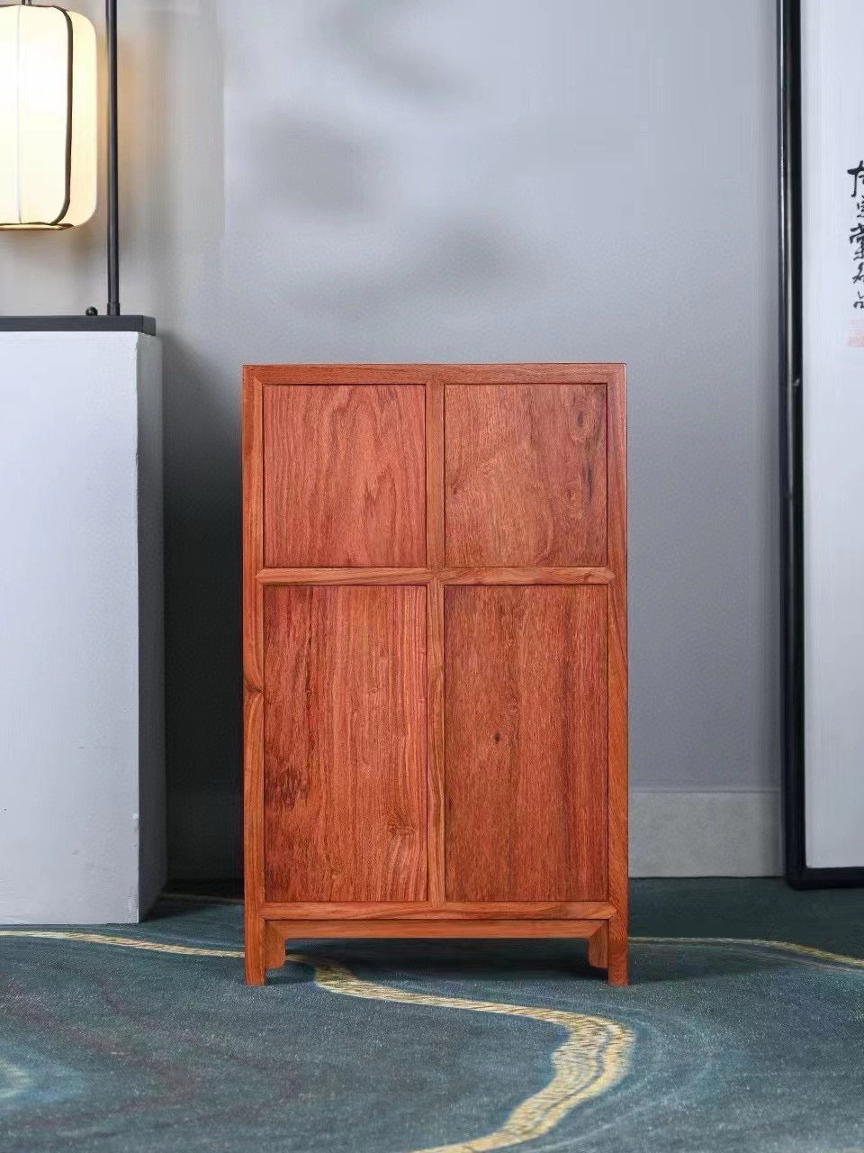 Burmese Padauk Wanli Cabinet – Liangge Display & Storage – Solid One-Piece Panel – 74.5cm High