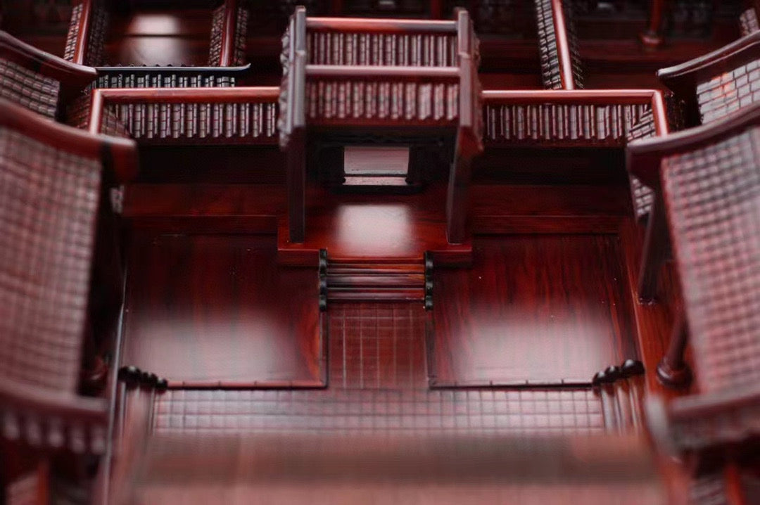 Beijing Siheyuan Model – Burmese Rosewood Handcrafted with Glass Display Case