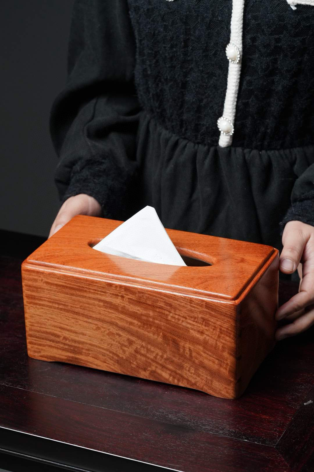 Burmese Padauk Solid Wood Tissue Box – Large