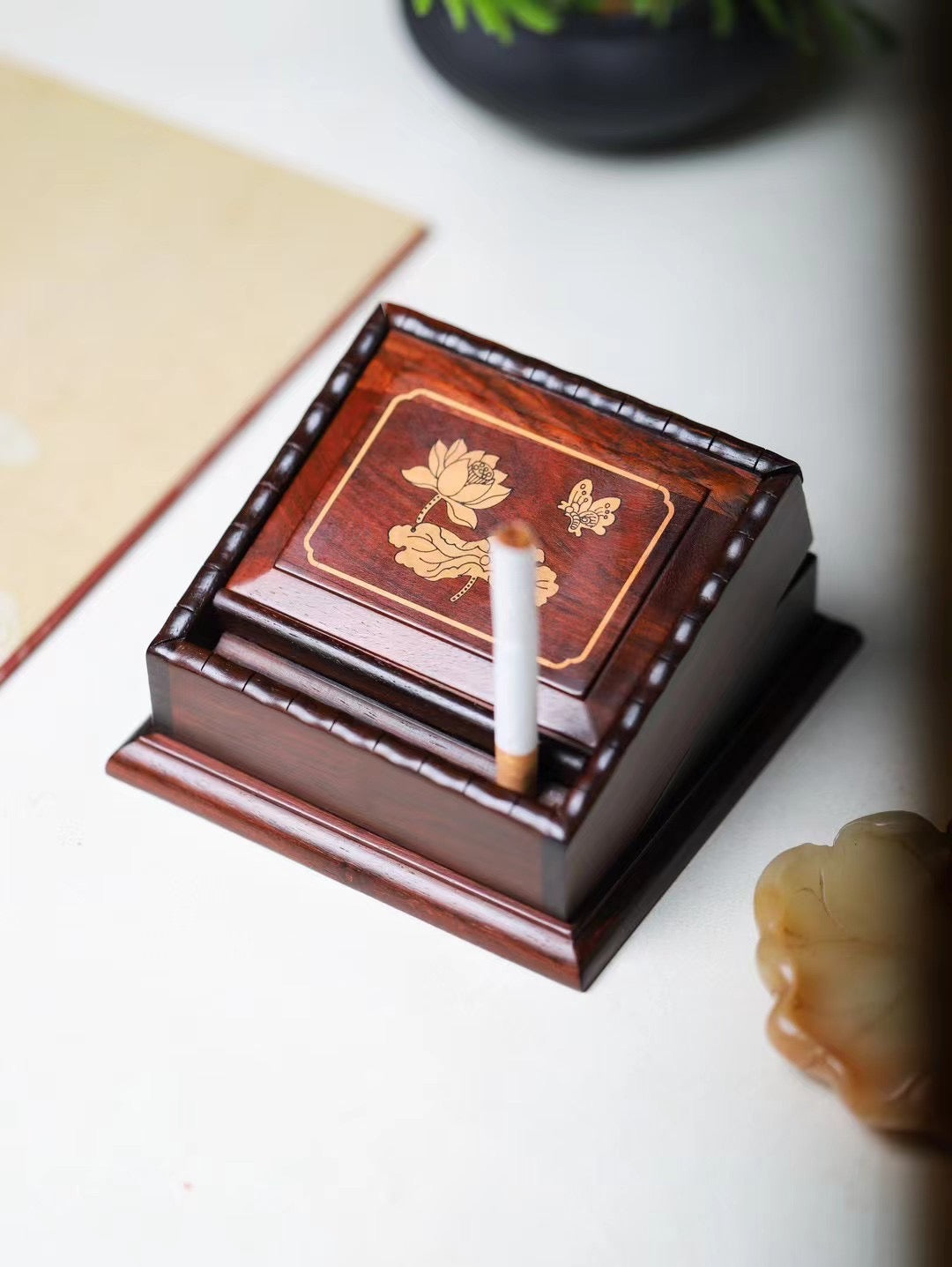 Rosewood Automatic Pop-Up Cigarette Box | Solid Wood Craft | Luxury Desktop Organizer