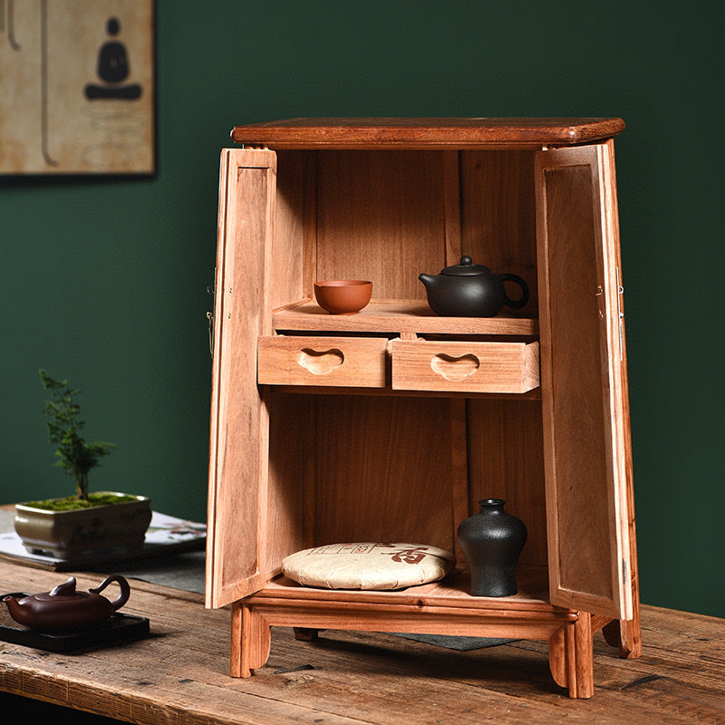 Burmese Padauk Ming-Style Cabinet – Rounded Corners – 40×22×58cm – Solid Wood – Detachable Doors