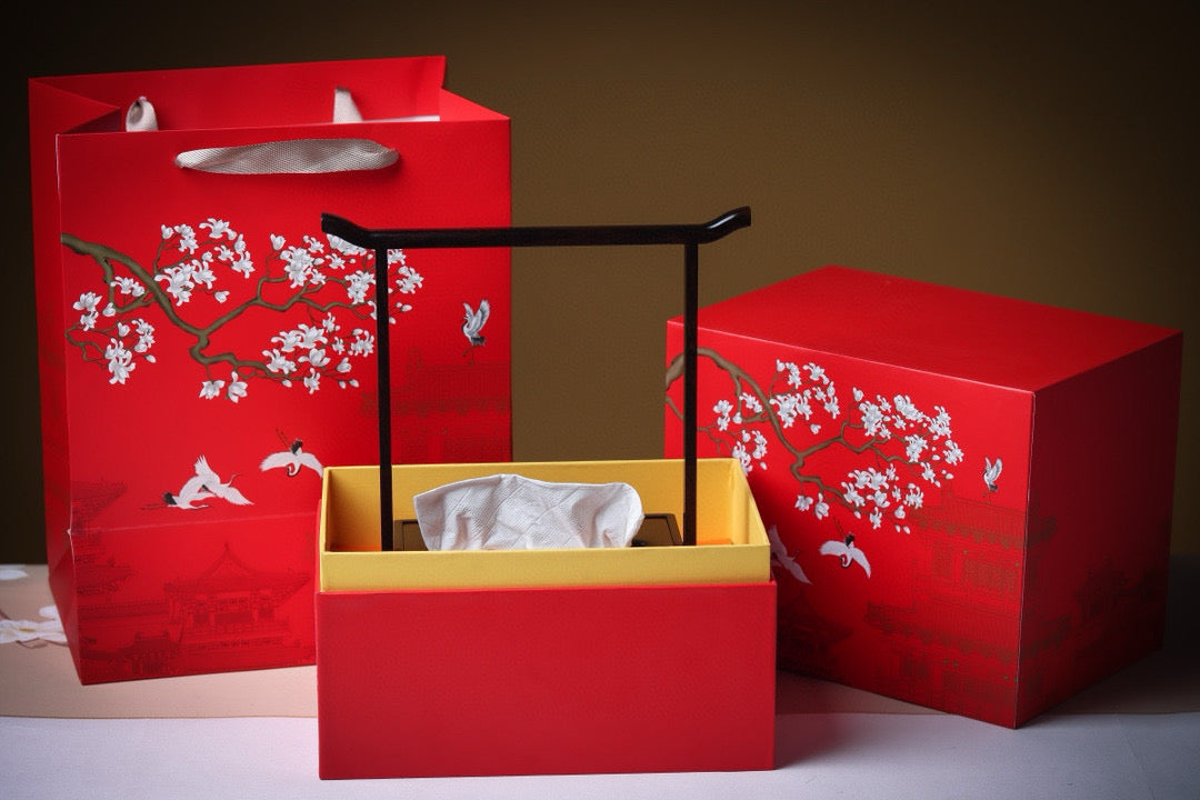 Zitan Tissue Box with Handle – Ming Style Design, Mother-of-Pearl Inlay or Plain Finish