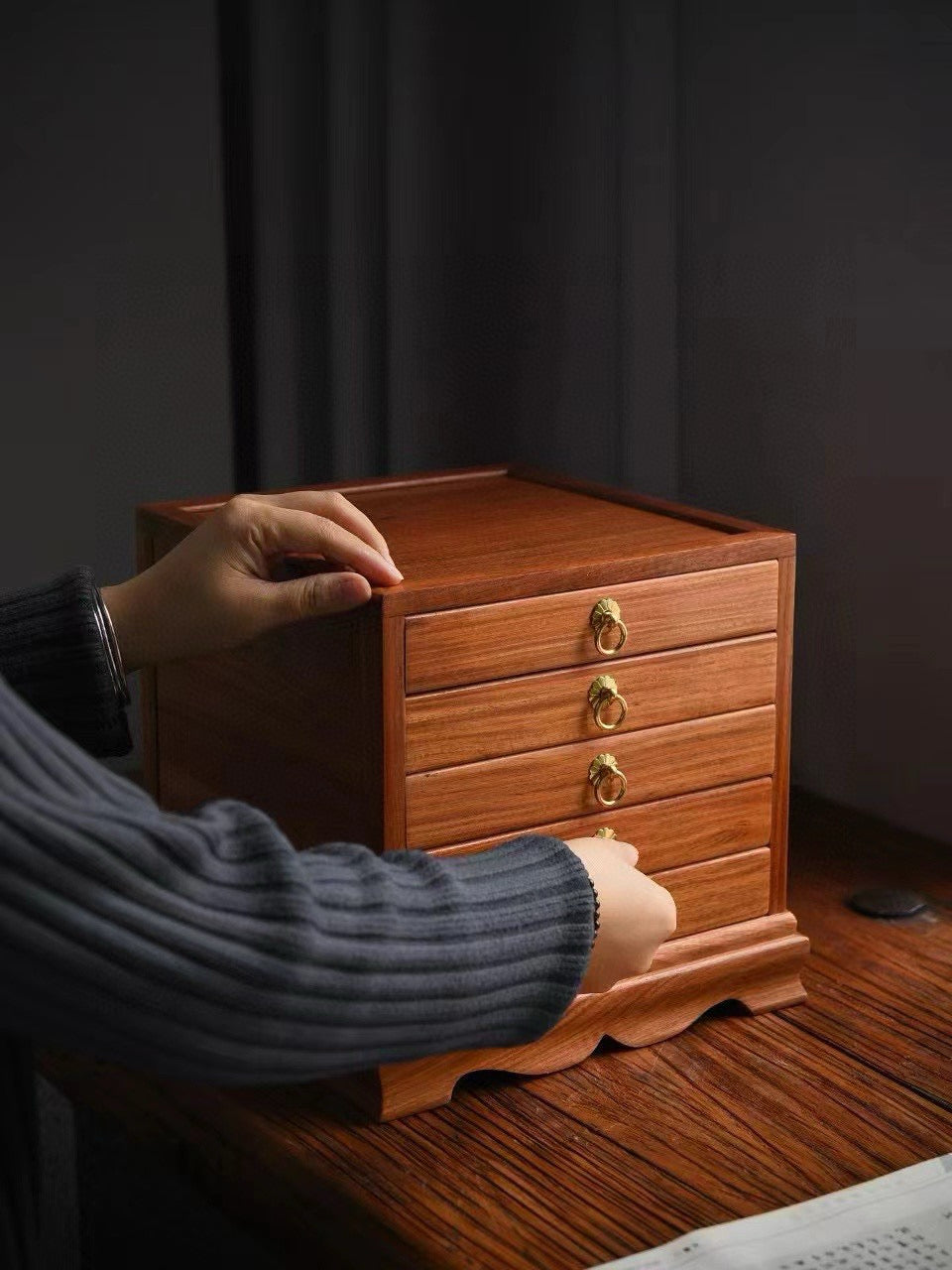 Burmese Padauk 5-Drawer Mini Cabinet – Elegant Desktop Organizer