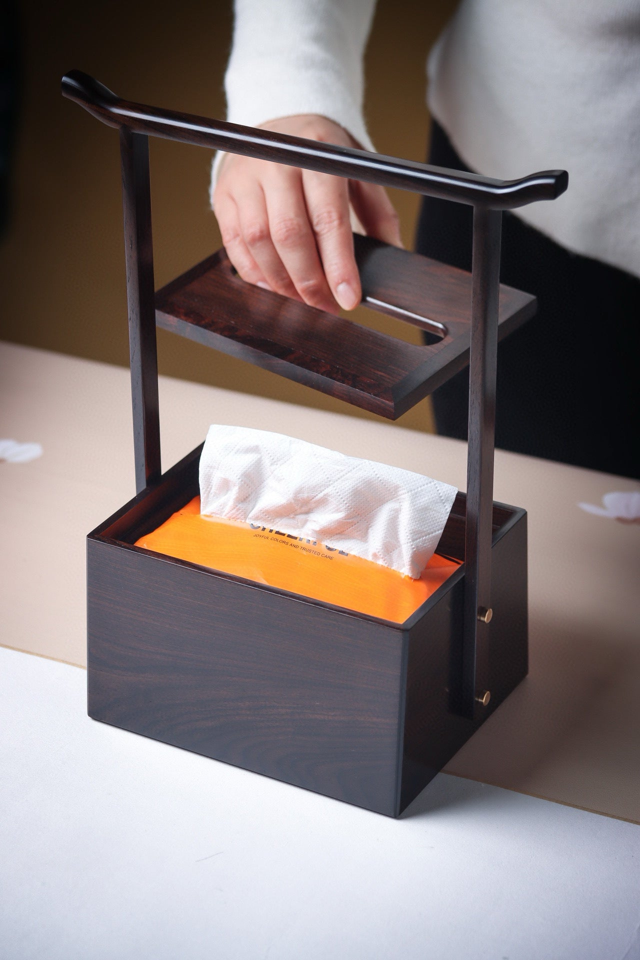 Zitan Tissue Box with Handle – Ming Style Design, Mother-of-Pearl Inlay or Plain Finish