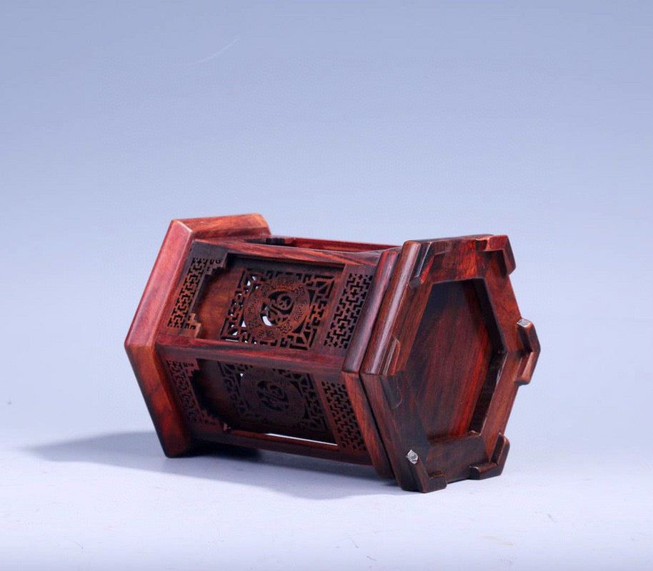 Hexagonal Rosewood Pen Holder | Fu Carving | Handmade