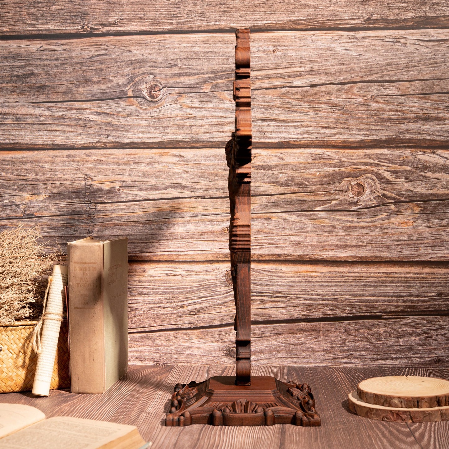 Solid Beech Wood Crucifix with Saint Benedict Medal – Religious Home Decoration